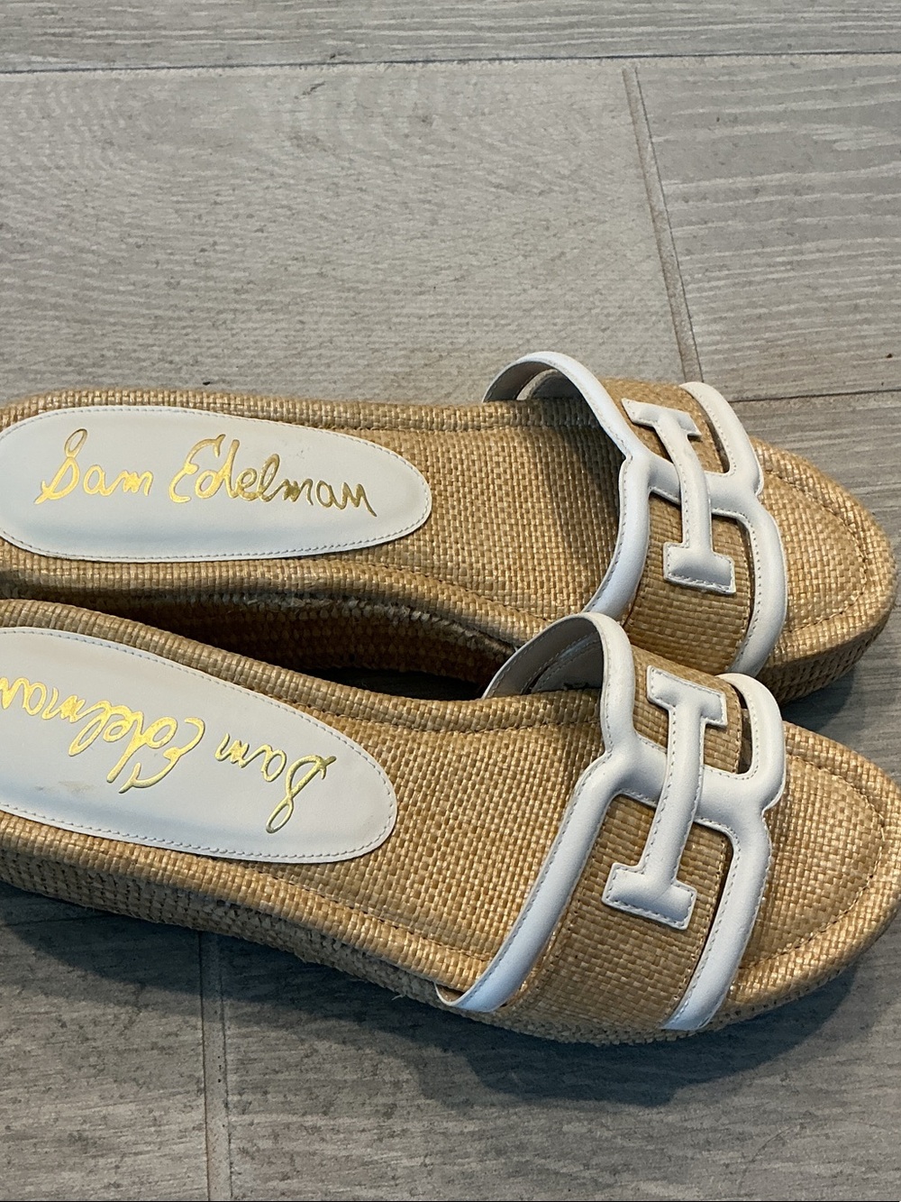 Sam Edelman Pauleena Tan and White Raffia Espadrilles Slide Mules Women’s Sz 9M - Picture 4 of 7